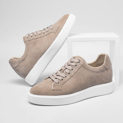 Men's Beige Suede Height Increasing Casual Sneakers | +6cm