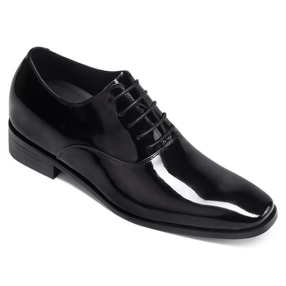 Men's Black Patent Leather Elevator Dress Shoes | +7cm