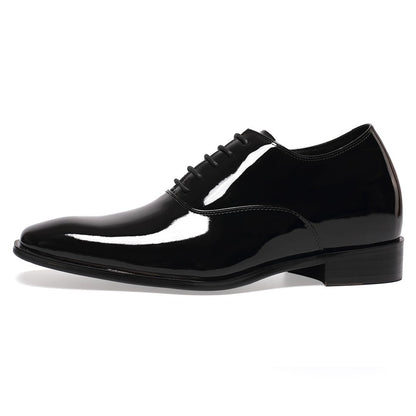 Men's Black Patent Leather Elevator Dress Shoes | +7cm