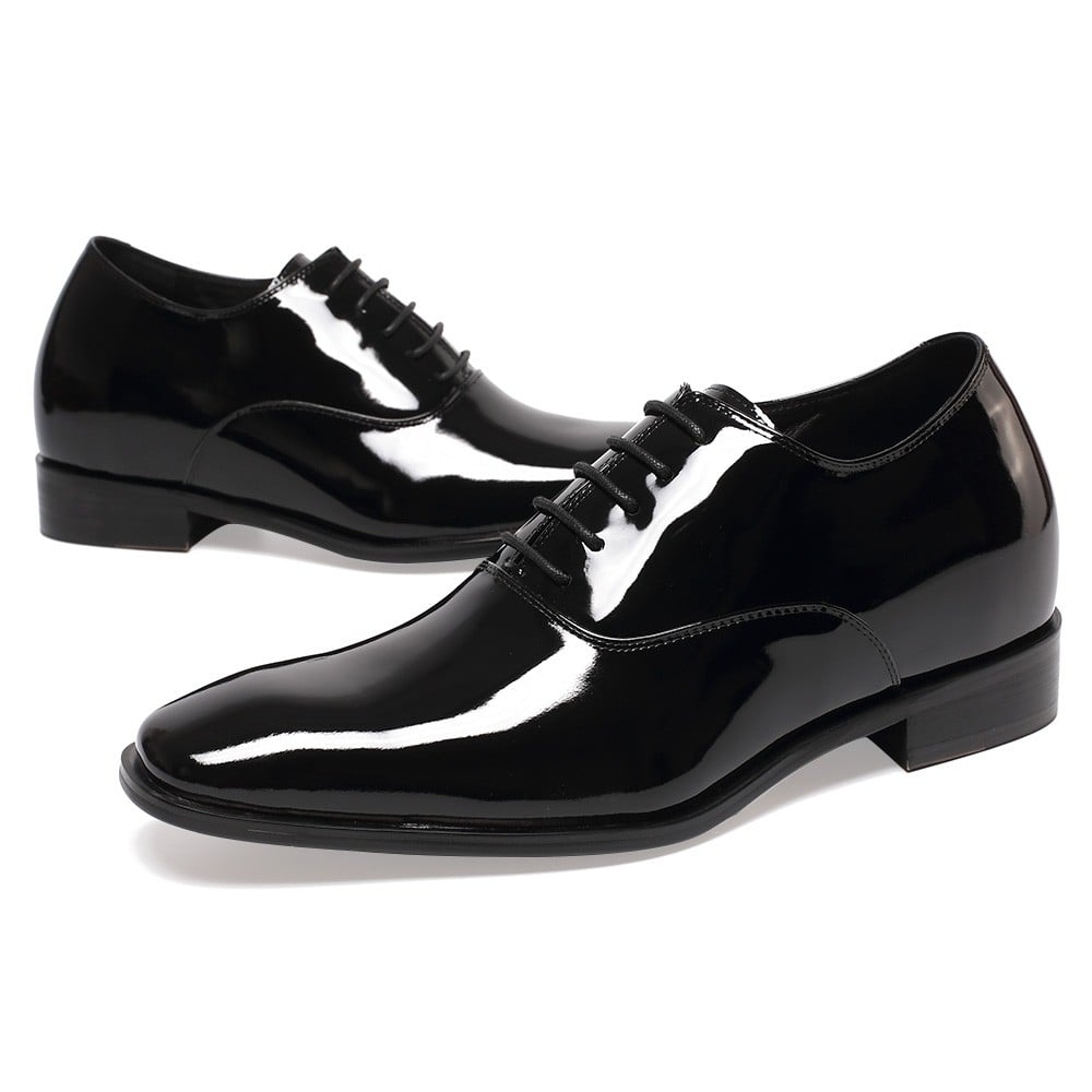Men's Black Patent Leather Elevator Dress Shoes | +7cm