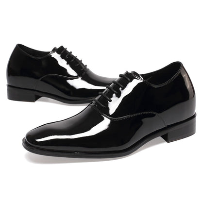 Men's Black Patent Leather Elevator Dress Shoes | +7cm