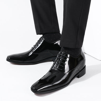 Men's Black Patent Leather Elevator Dress Shoes | +7cm