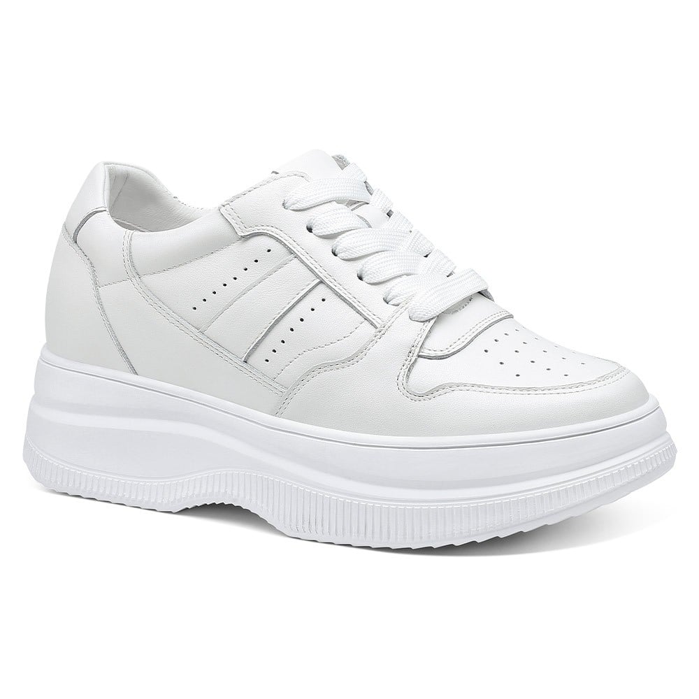 Women's White Platform Elevator Shoes Casual Sneakers | +8cm