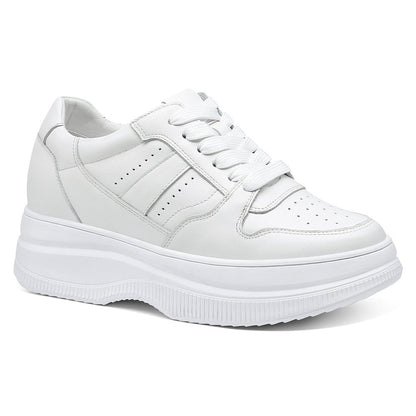 Women's White Platform Elevator Shoes Casual Sneakers | +8cm