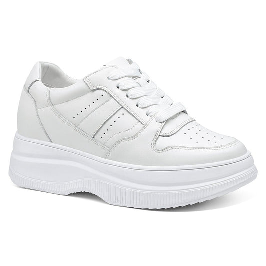 Women's White Platform Elevator Shoes Casual Sneakers | +8cm