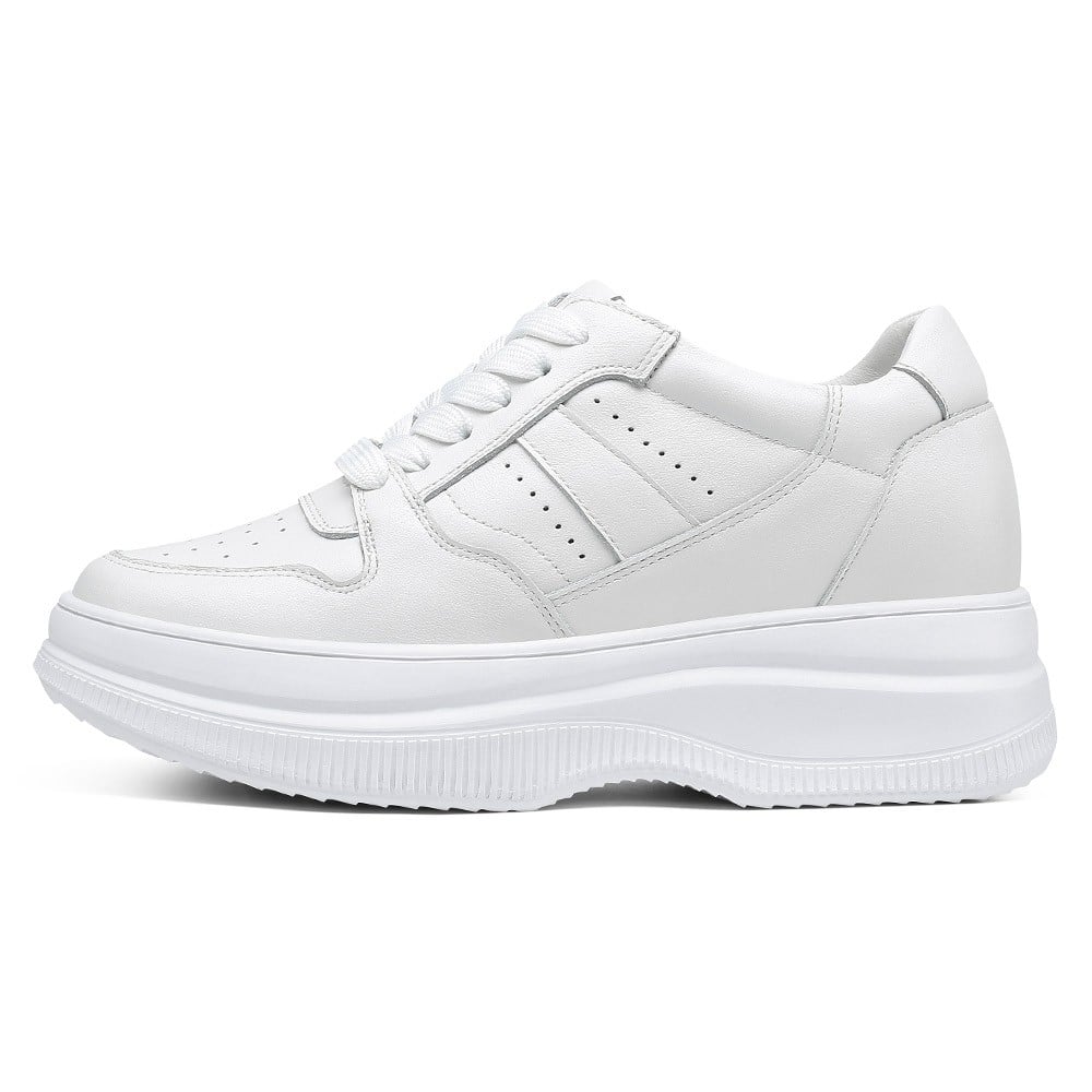 Women's White Platform Elevator Shoes Casual Sneakers | +8cm