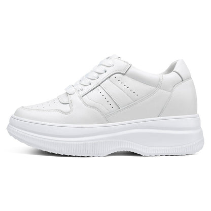 Women's White Platform Elevator Shoes Casual Sneakers | +8cm