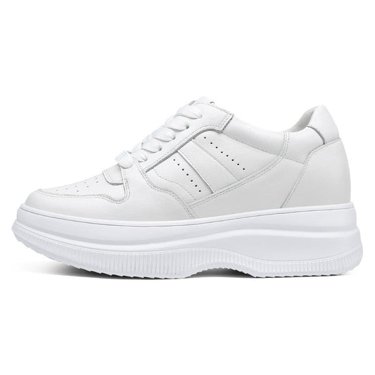Women's White Platform Elevator Shoes Casual Sneakers | +8cm