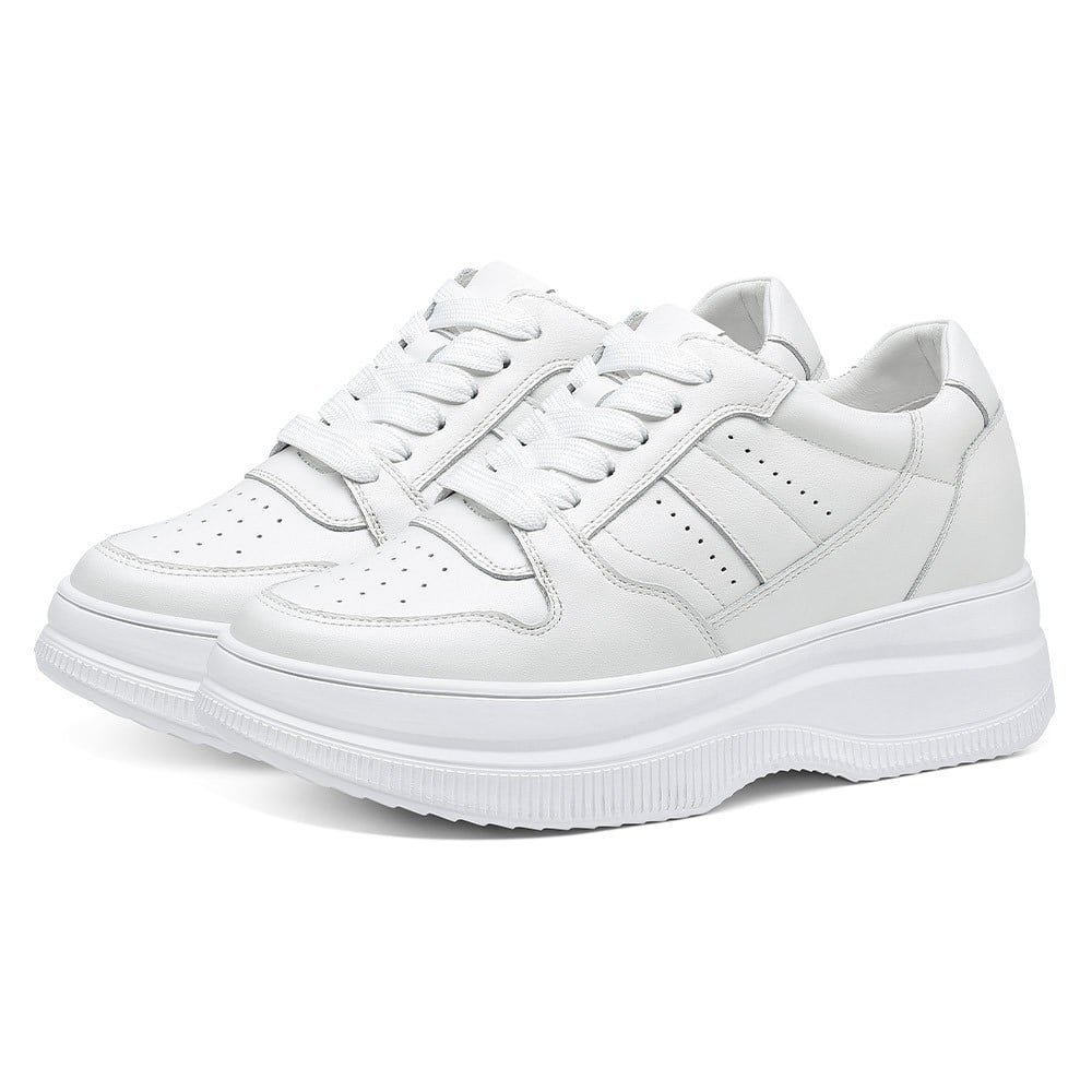 Women's White Platform Elevator Shoes Casual Sneakers | +8cm