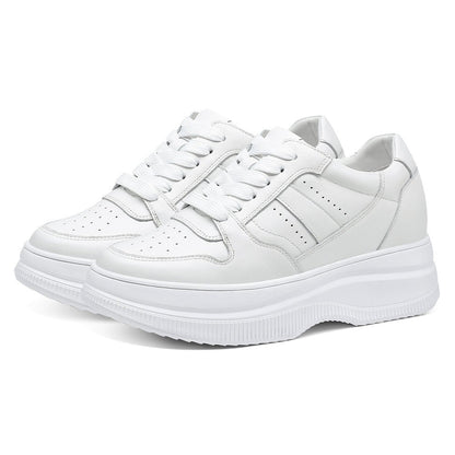 Women's White Platform Elevator Shoes Casual Sneakers | +8cm