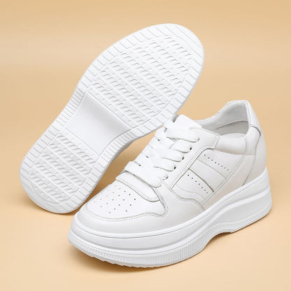 Women's White Platform Elevator Shoes Casual Sneakers | +8cm