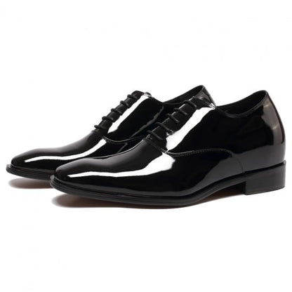 Men's Black Patent Leather Elevator Dress Shoes | +7cm