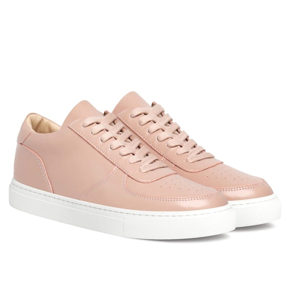 Women's Pink Leather Height Increasing Casual Sneakers | +7cm