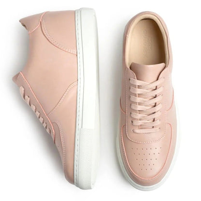 Women's Pink Leather Height Increasing Casual Sneakers | +7cm