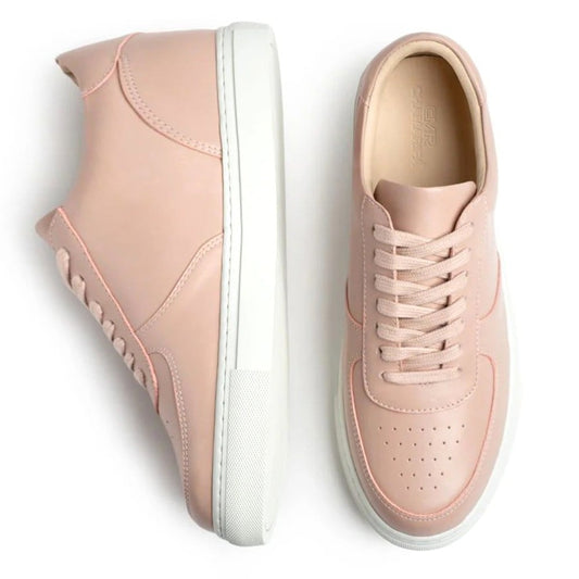 Women's Pink Leather Height Increasing Casual Sneakers | +7cm