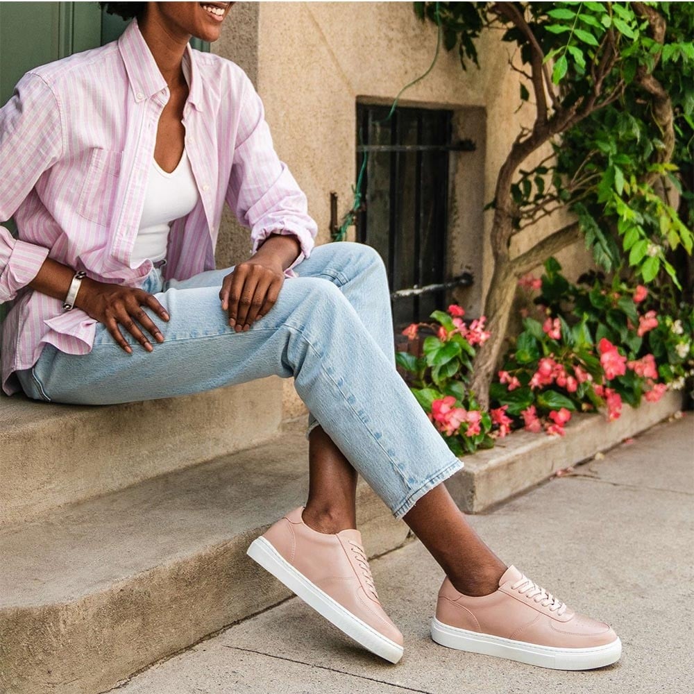 Women's Pink Leather Height Increasing Casual Sneakers | +7cm