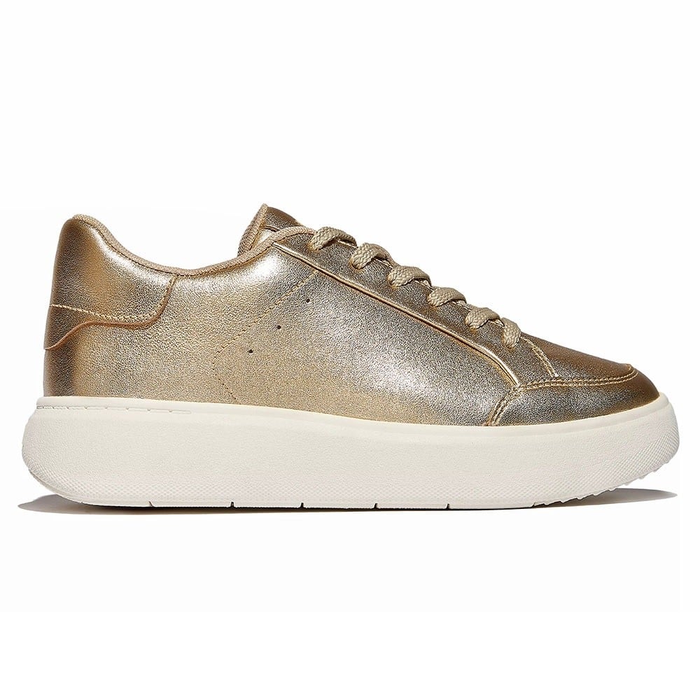 Women's Gold Leather Height Increasing Casual Sneakers | +7cm