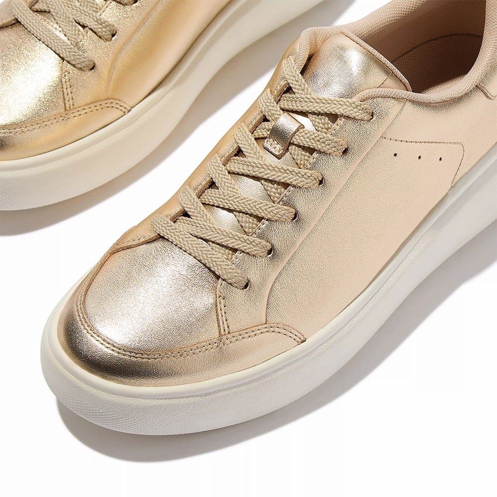 Women's Gold Leather Height Increasing Casual Sneakers | +7cm