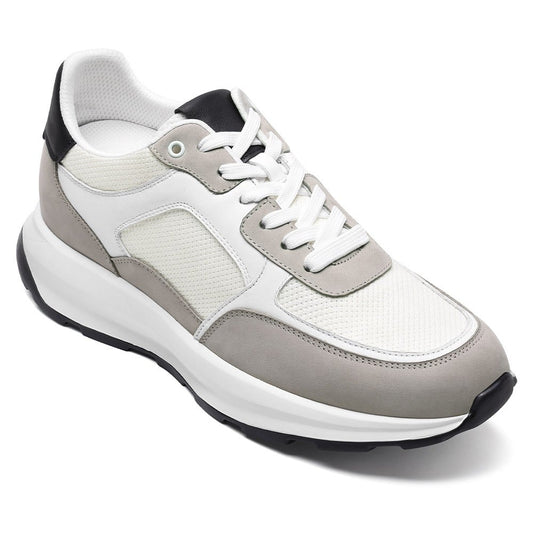 Men's White Breathable Elevator Sneakers Sports Shoes | +8cm