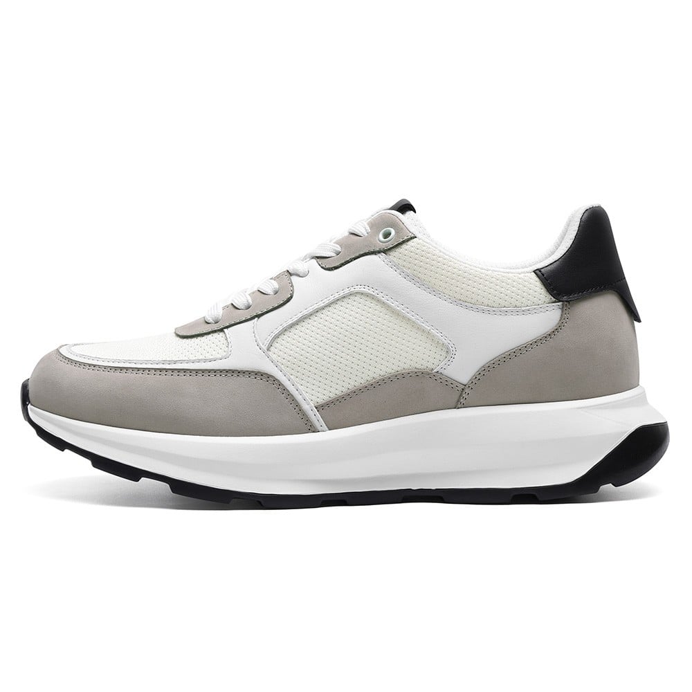 Men's White Breathable Elevator Sneakers Sports Shoes | +8cm