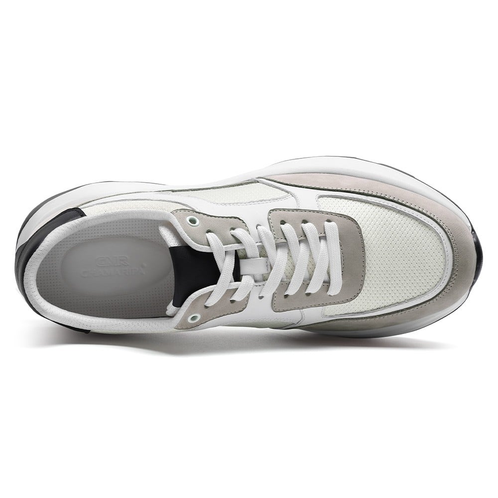 Men's White Breathable Elevator Sneakers Sports Shoes | +8cm