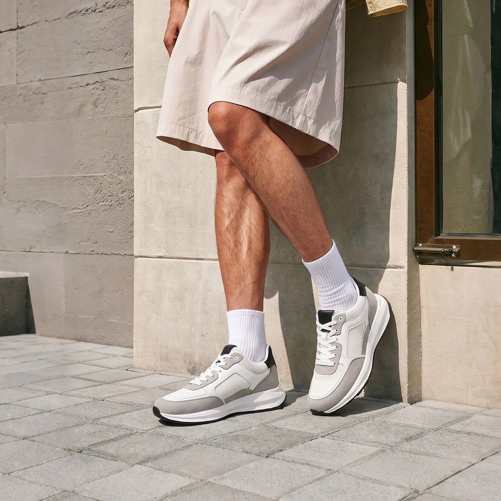 Men's White Breathable Elevator Sneakers Sports Shoes | +8cm