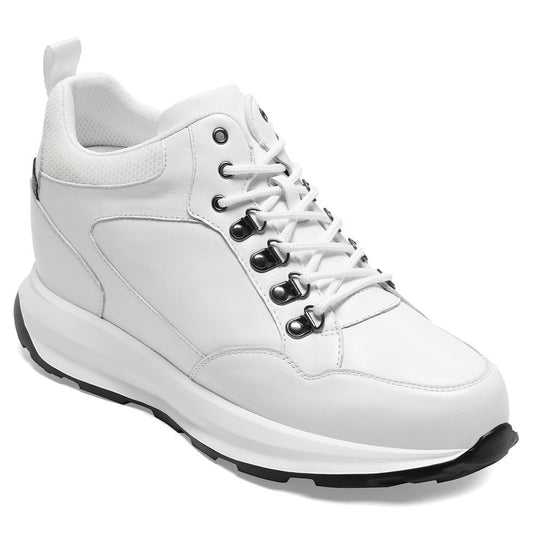 Men's White Leather High Top Athletic Sneakers | +10cm