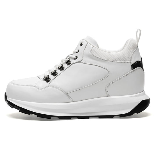 Men's White Leather High Top Athletic Sneakers | +10cm
