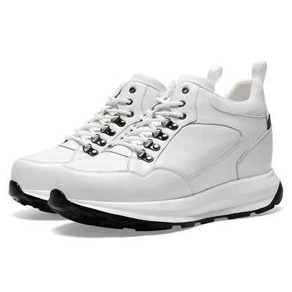 Men's White Leather High Top Athletic Sneakers | +10cm