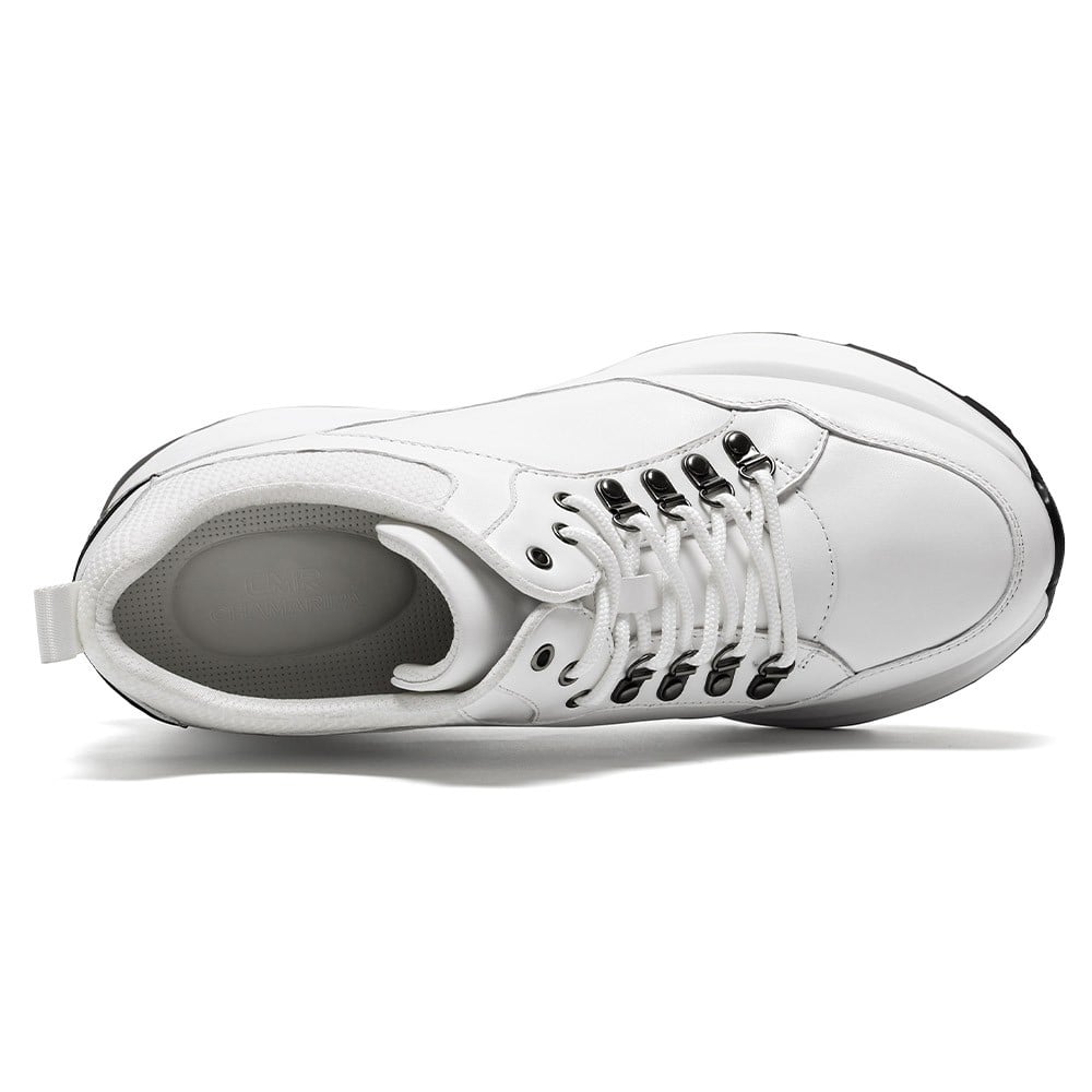 Men's White Leather High Top Athletic Sneakers | +10cm