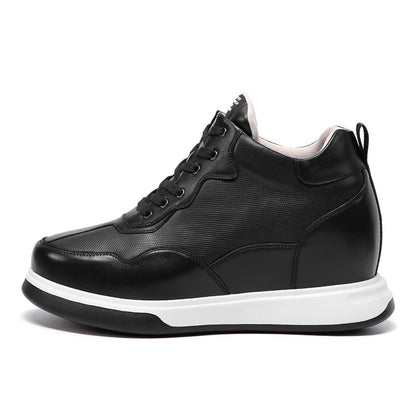 Men's Black Leather Height Increasing High Top Sneakers | +11cm
