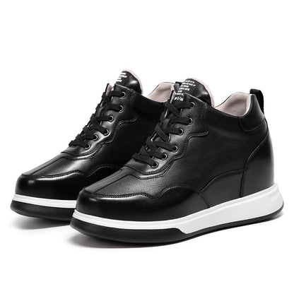 Men's Black Leather Height Increasing High Top Sneakers | +11cm