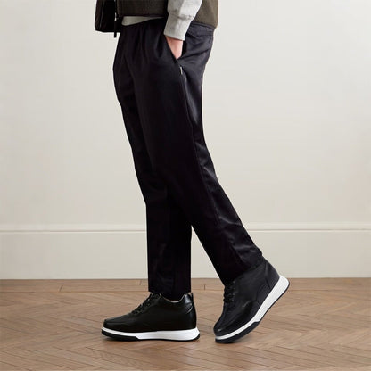 Men's Black Leather Height Increasing High Top Sneakers | +11cm