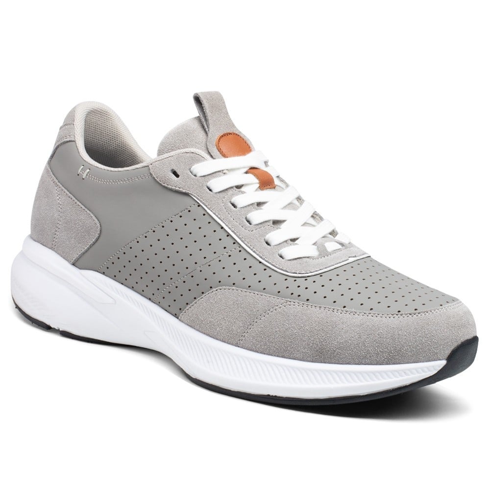 Men's Gray Suede Leather Height Increasing Running Sneakers | +8cm