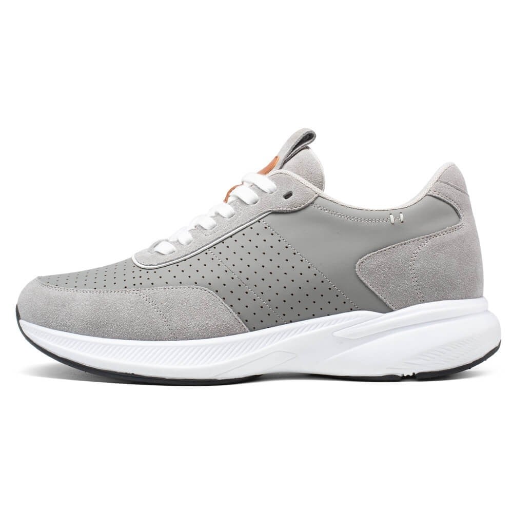 Men's Gray Suede Leather Height Increasing Running Sneakers | +8cm
