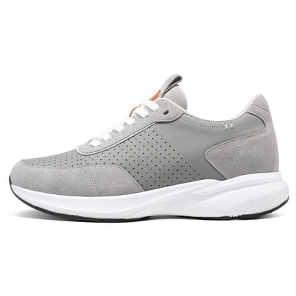 Men's Gray Suede Leather Height Increasing Running Sneakers | +8cm