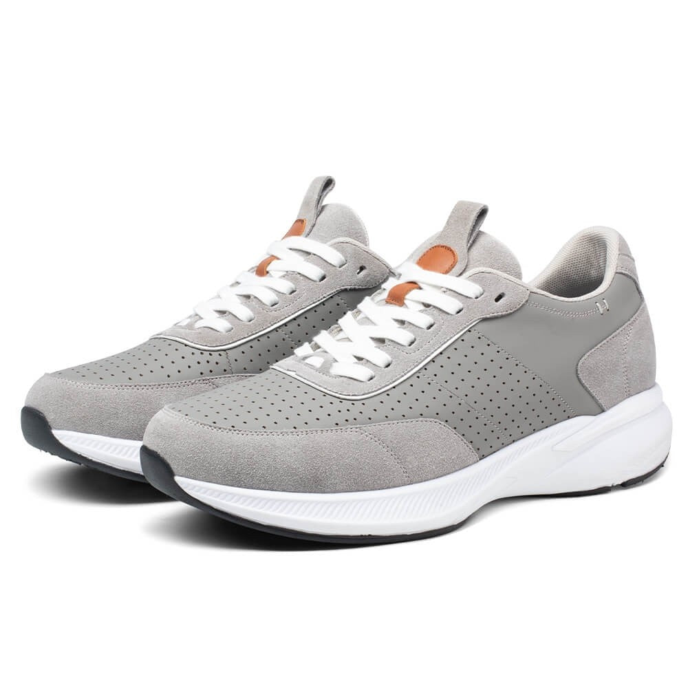 Men's Gray Suede Leather Height Increasing Running Sneakers | +8cm
