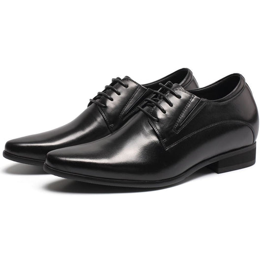 Men's Black Leather Elevator Dress Shoes  | +8cm