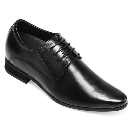 Men's Black Leather Elevator Dress Shoes  | +8cm