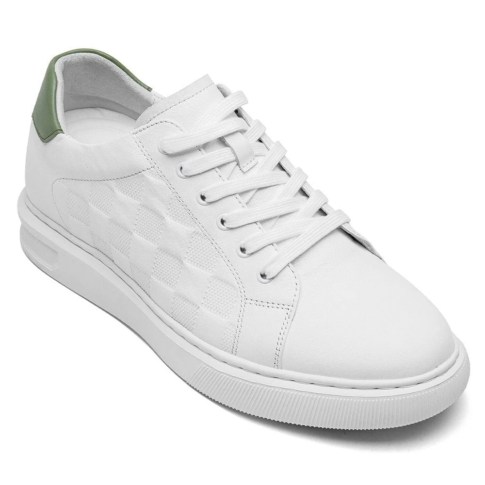 Men's White Leather Height Increasing Casual Sneakers | +7cm