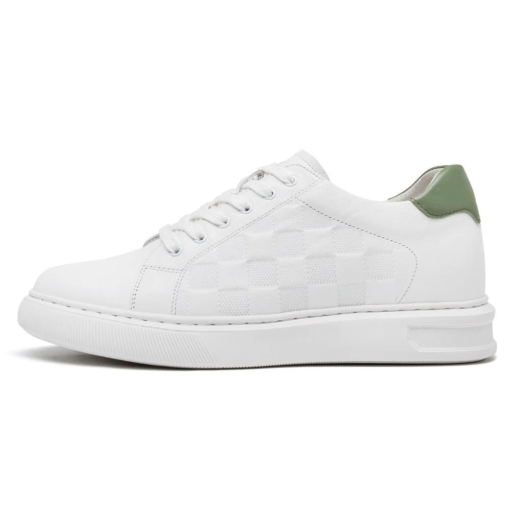 Men's White Leather Height Increasing Casual Sneakers | +7cm