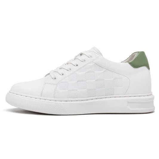 Men's White Leather Height Increasing Casual Sneakers | +7cm