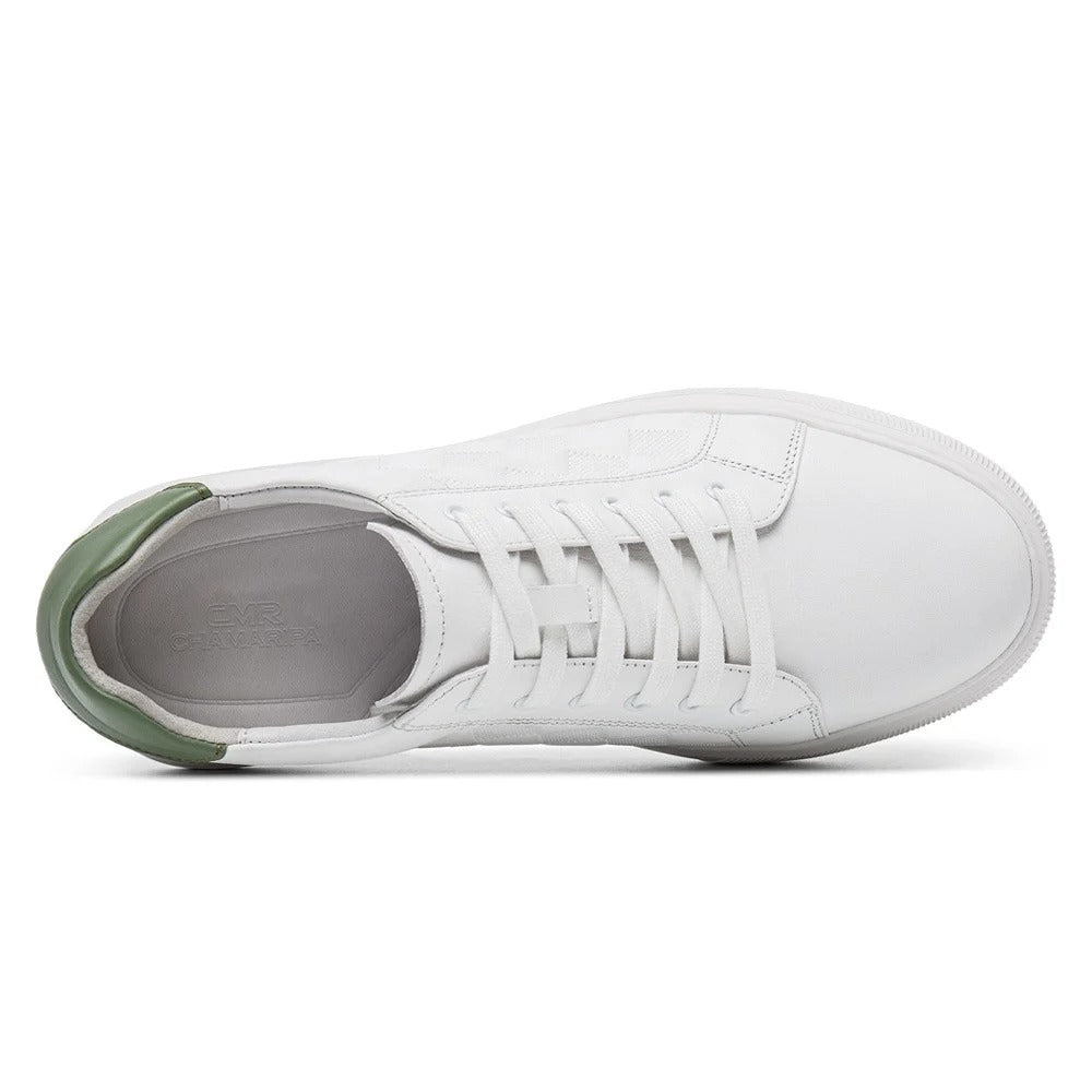 Men's White Leather Height Increasing Casual Sneakers | +7cm