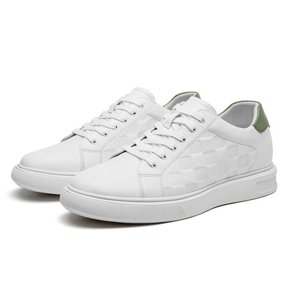 Men's White Leather Height Increasing Casual Sneakers | +7cm