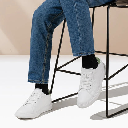 Men's White Leather Height Increasing Casual Sneakers | +7cm