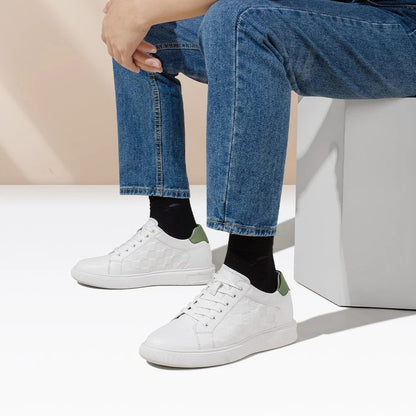 Men's White Leather Height Increasing Casual Sneakers | +7cm