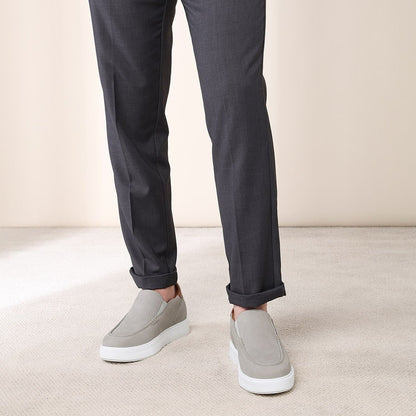 Men's Gray Leather Slip On Elevator Shoes Loafers | +7cm