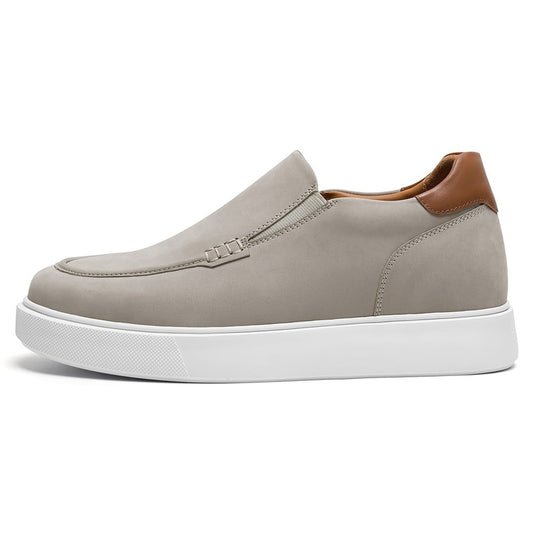 Men's Gray Leather Slip On Elevator Shoes Loafers | +7cm