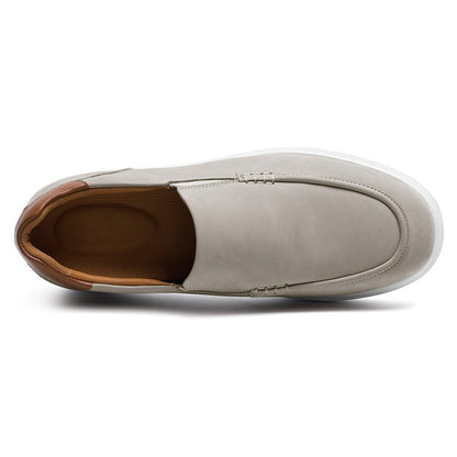 Men's Gray Leather Slip On Elevator Shoes Loafers | +7cm