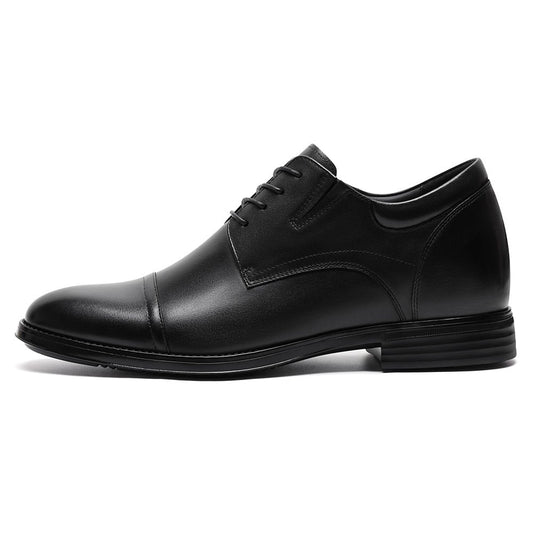 Men's Black Leather Cap Toe Elevator Dress Shoes  | +8cm